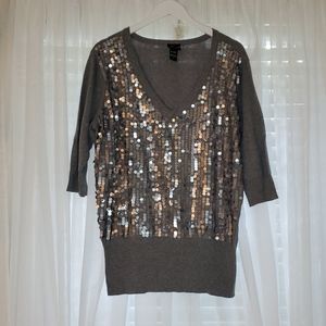 Torrid Grey and Silver Sequin Sweater 3/4 Sleeve